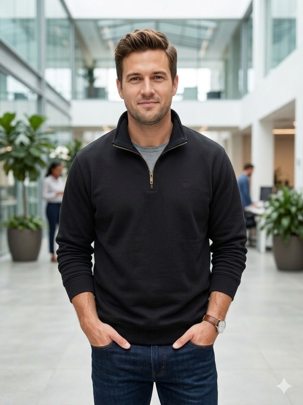 Dockers Men’s Black Zip-Up Sweater with Subtle Logo